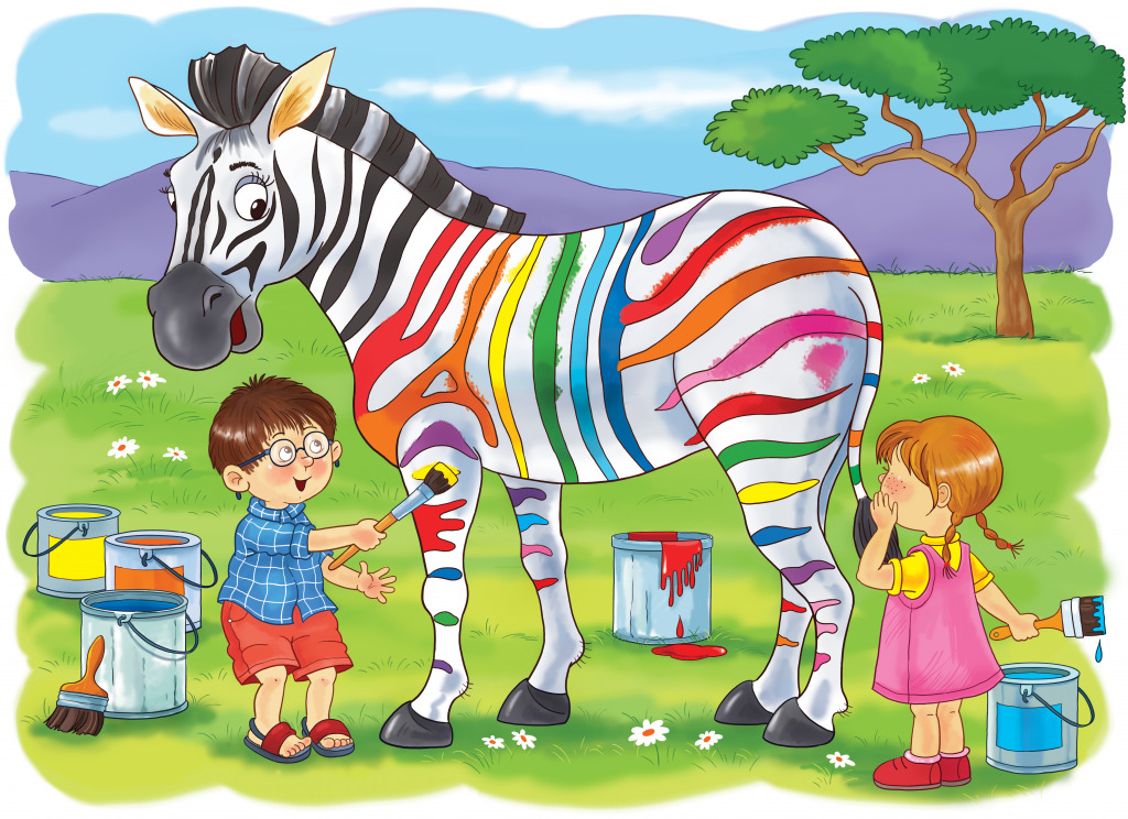 Coloração de listras zebradas quebra-cabeça em Infantil quebra